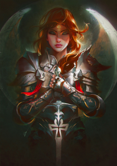 Fantasy world Atr Decor Angels Redhead girl Armor Swords Art. No:10000021318