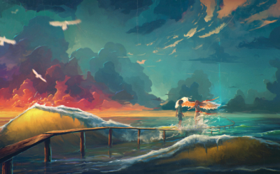 Fantasy world Atr Decor Angels Sea Waves Clouds Art. No:10000021392
