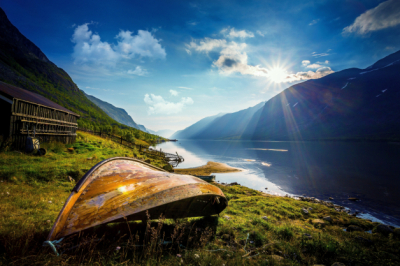 Buy Landscapes wall murals & wallpaper Mountains Boats Coast Norway Lake Oppland Fylke Art. No: 10000019668