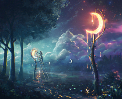 Buy Landscapes Art Prints Decor Lighted Moon On Trees Art. No: 10000018053