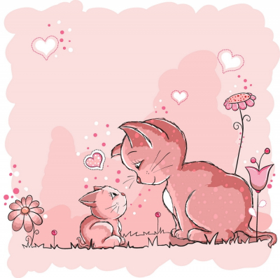Nursury Kids Art & Photo Prints Decor Two Cats Pink Art. No: 10000015316