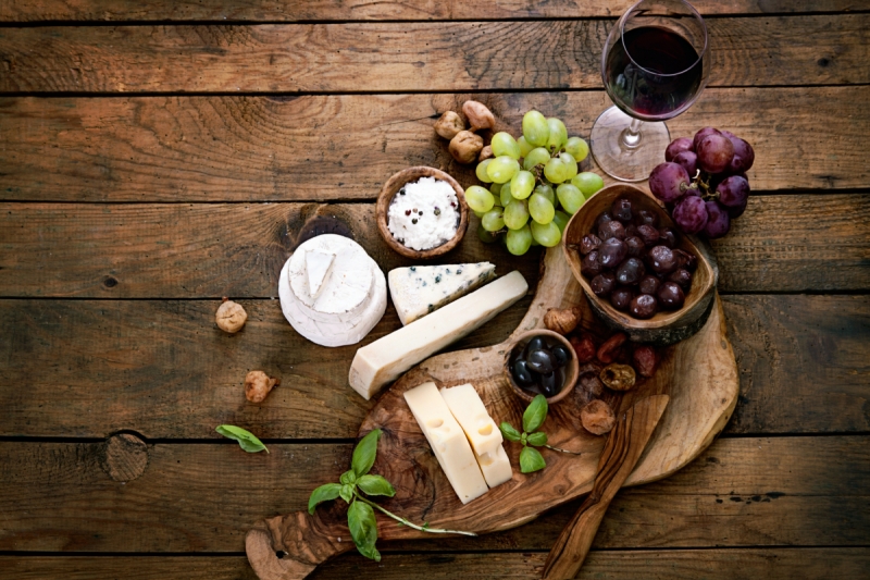 Wine Grapes Cheese Olive Wood Planks Cutting Board
