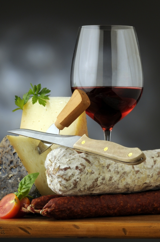 Food wall murals & wallpaper for Kitchen Sausage Cheese Glass with Wine Art. No: 10000005512
