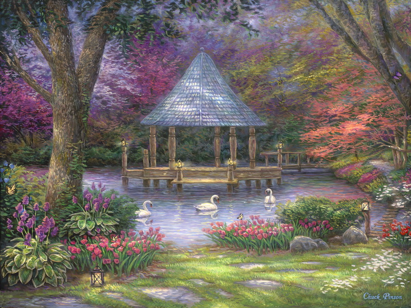 Chuk Pinson paintings wall murals & wallpaper Romantic Garden Wallpaper Chuck Pinson Art. No: 10000003523