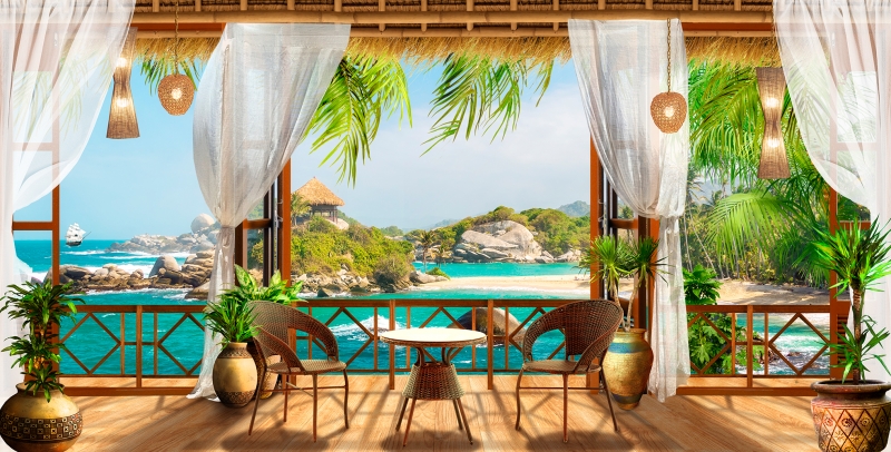 Fresco wall murals & wallpaper View from the terrace to the exotic beach Art. No: 10000002971