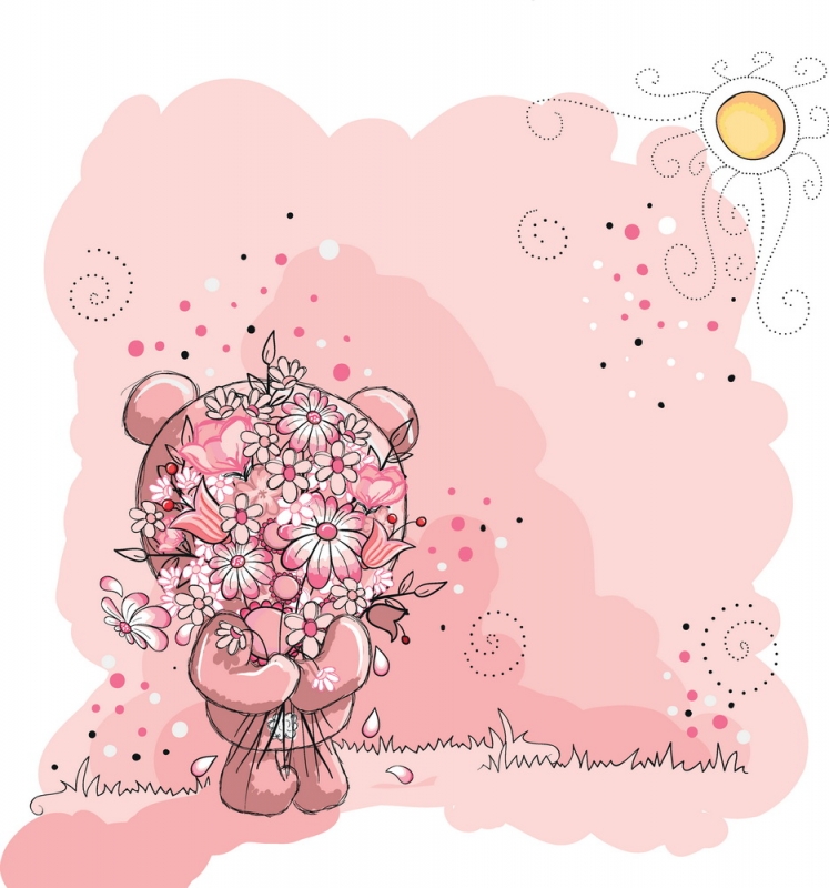 Nursury Kids wall murals & wallpaper Cute Bears Pink Art. No: 10000015311