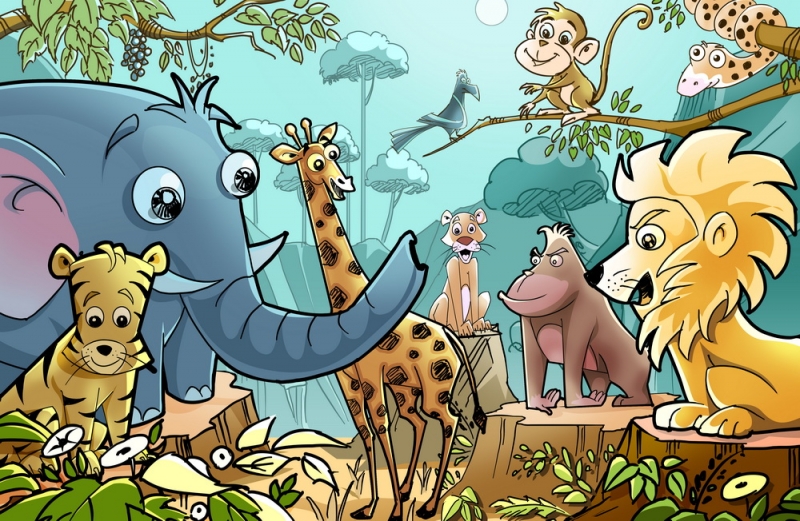 Nursury Kids wall murals & wallpaper Jungle Wild Animals Art. No: 10000015315