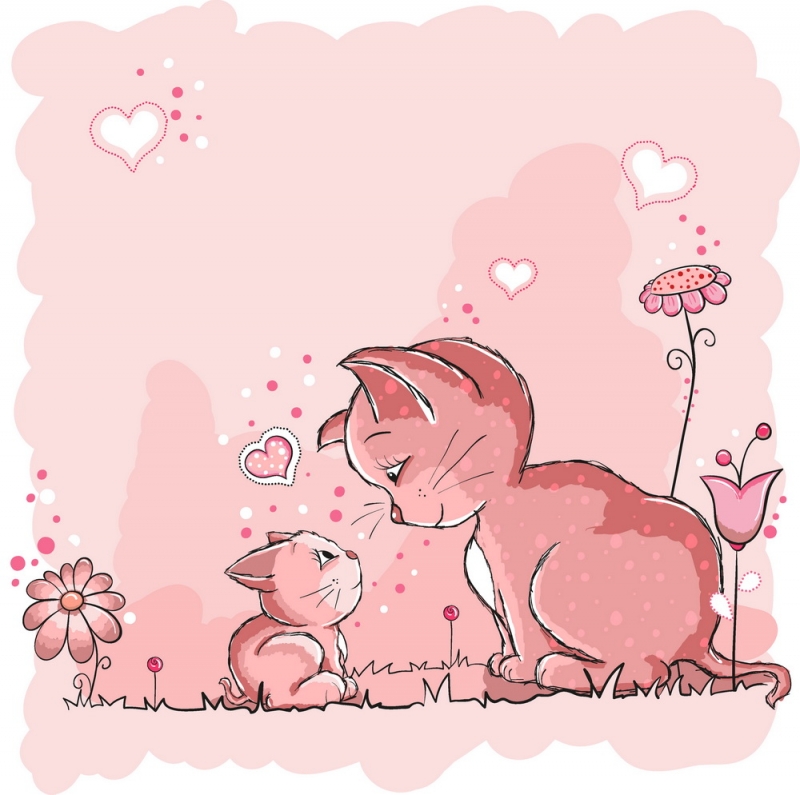 Nursury Kids wall murals & wallpaper Two Cats Pink Art. No: 10000015316