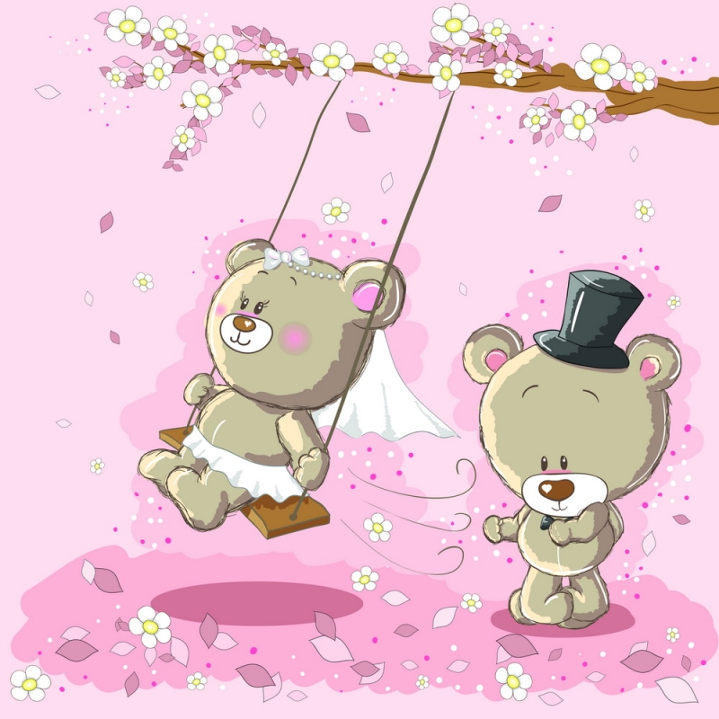 Nursury Kids wall murals & wallpaper Bear Bride On The Swing Art. No: 10000015327