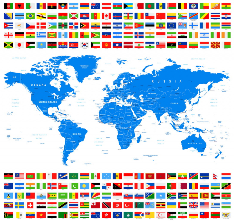 Flags And World Map Azur