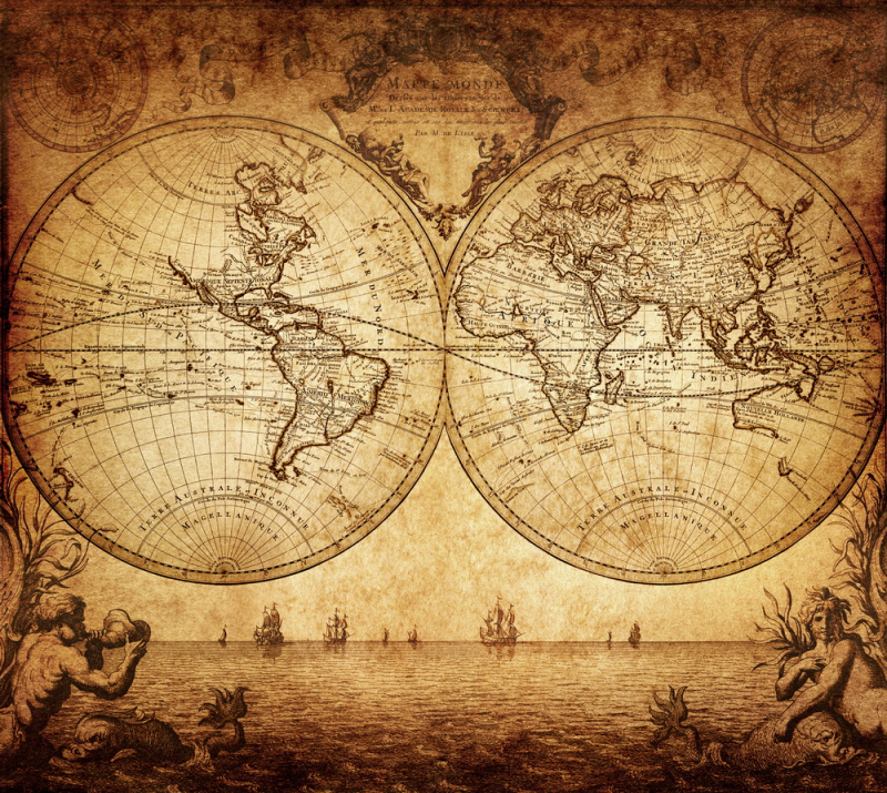 Maps and atlases Wall Murals & Wallpapers drawing with the old map of the world, Art. No:772676885290