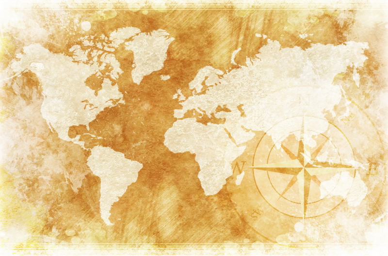 White World Map On Brown Background