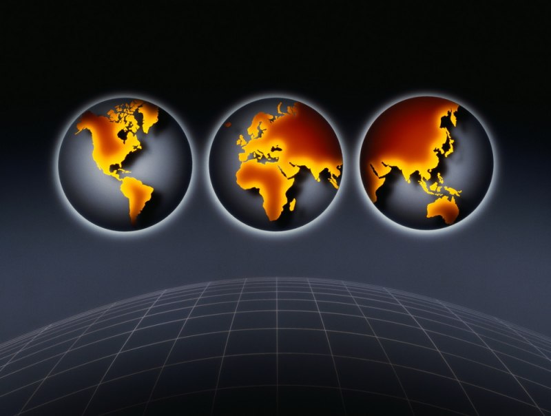 Golden World Map On Three Globes